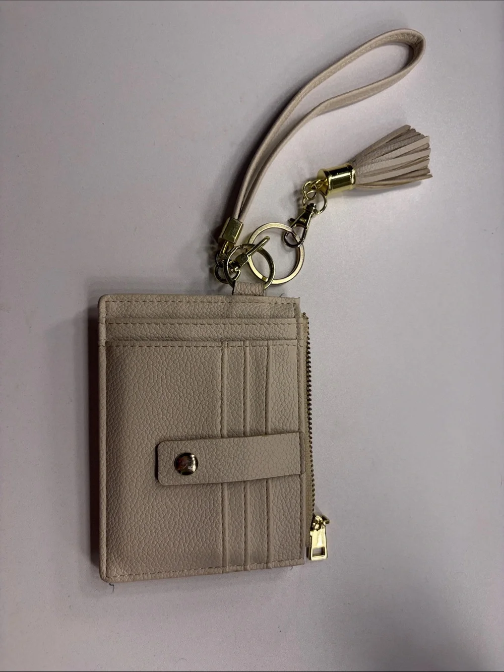 Amazon Beige Card Holder Wristlet with Tassel Keychain